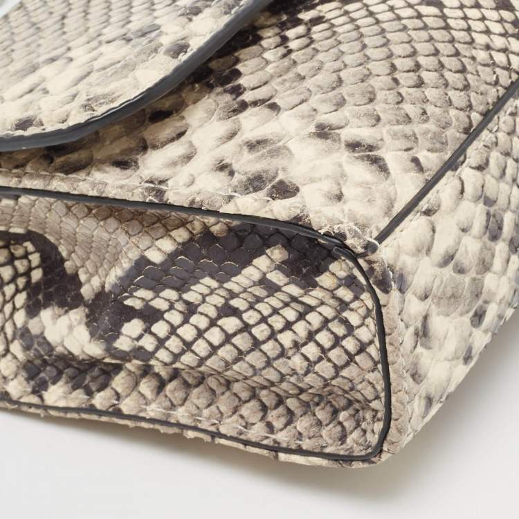 Pre Owned Tory Burch Black/Grey Python Embossed Leather Fringe Crossbody Bag