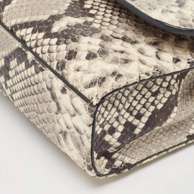 Pre Owned Tory Burch Black/Grey Python Embossed Leather Fringe Crossbody Bag