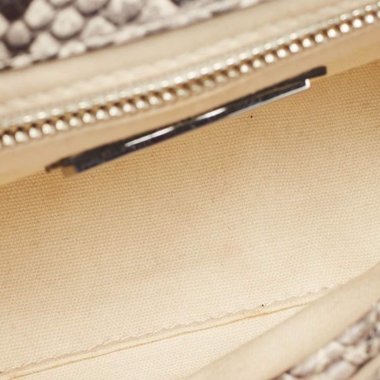 Pre Owned Tory Burch Black/Grey Python Embossed Leather Fringe Crossbody Bag