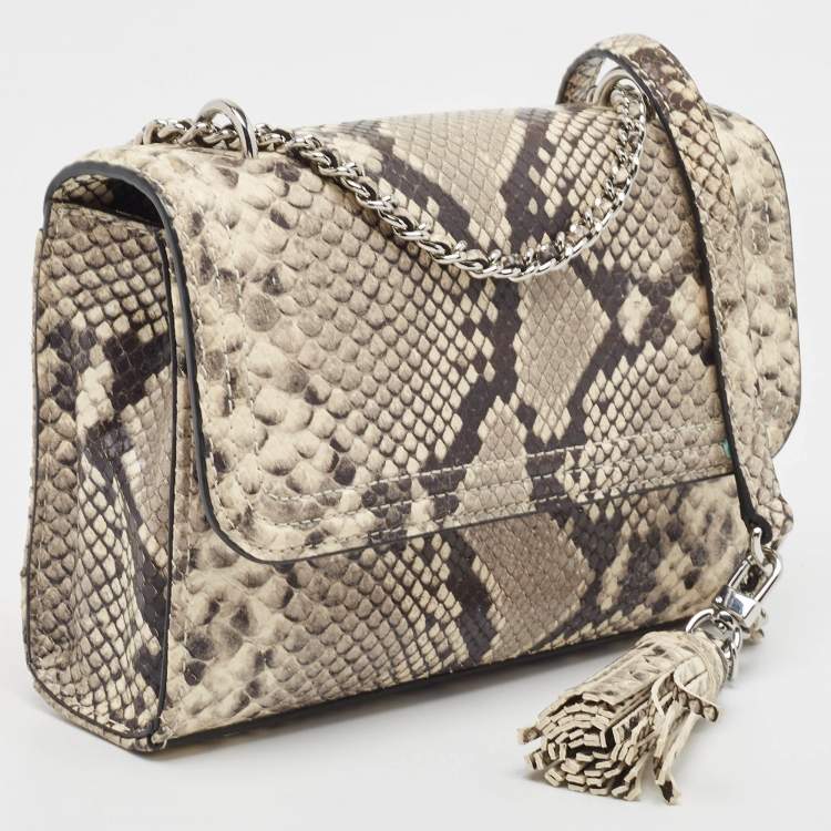 Pre Owned Tory Burch Black/Grey Python Embossed Leather Fringe Crossbody Bag