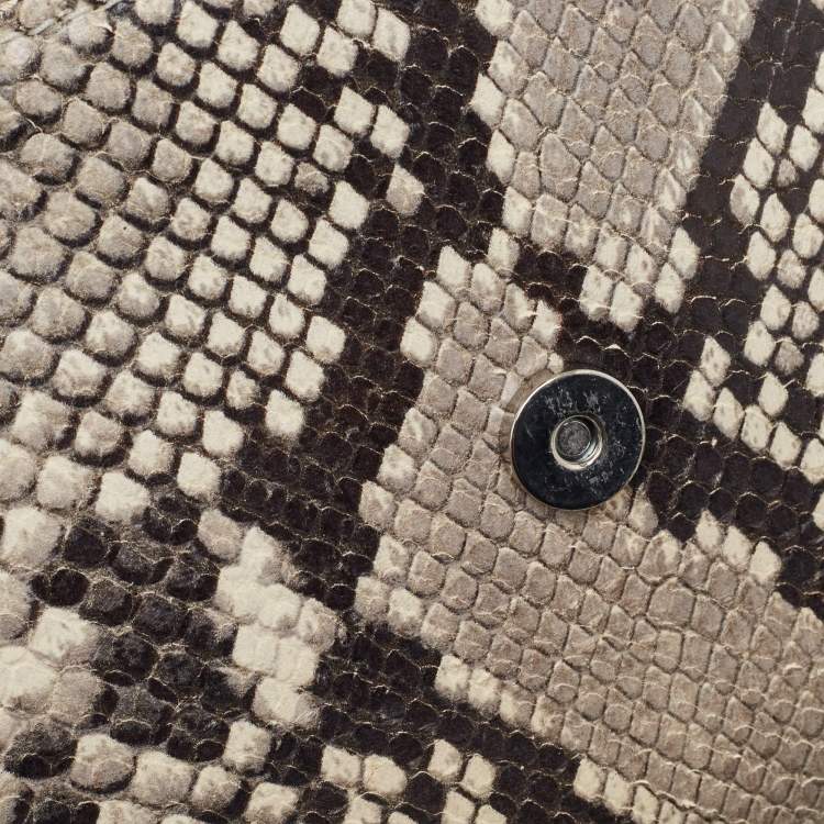 Pre Owned Tory Burch Black/Grey Python Embossed Leather Fringe Crossbody Bag