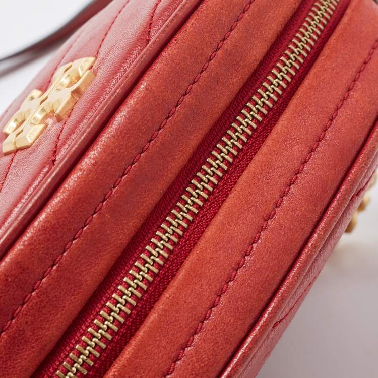 Pre Owned Tory Burch Red Leather Kira Camera Crossbody Bag