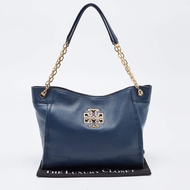 Pre Owned Tory Burch Blue Leather McGraw Slouchy Tote