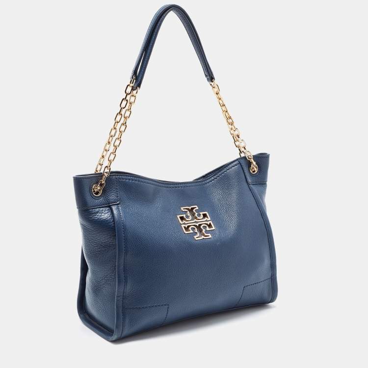 Pre Owned Tory Burch Blue Leather McGraw Slouchy Tote