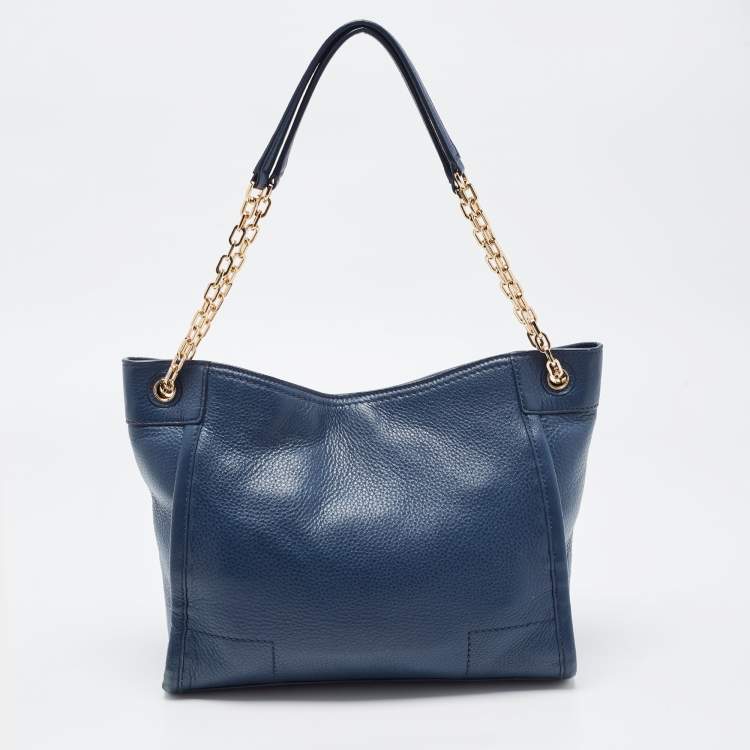 Pre Owned Tory Burch Blue Leather McGraw Slouchy Tote