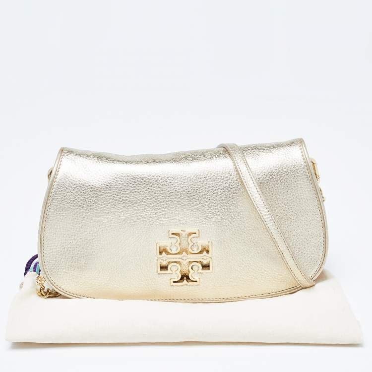 Pre Owned Tory Burch Gold Leather Britten Crossbody Bag