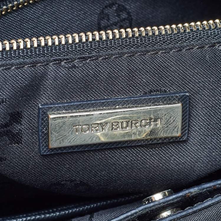 Pre Owned Tory Burch Black Leather Double Zip Robinson Tote 