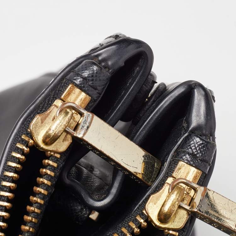 Pre Owned Tory Burch Black Leather Double Zip Robinson Tote 