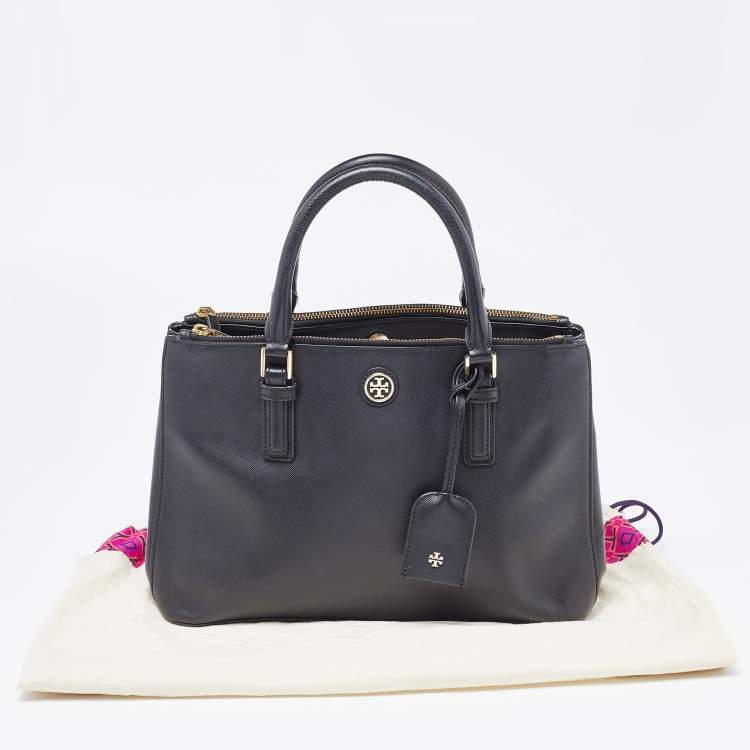 Pre Owned Tory Burch Black Leather Double Zip Robinson Tote 