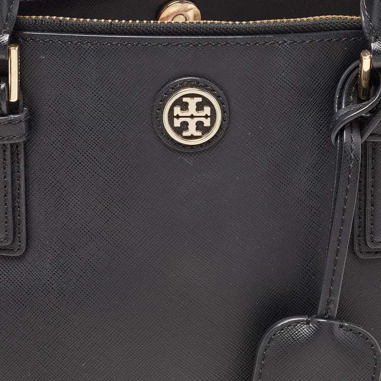 Pre Owned Tory Burch Black Leather Double Zip Robinson Tote 