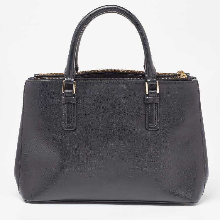 Pre Owned Tory Burch Black Leather Double Zip Robinson Tote 