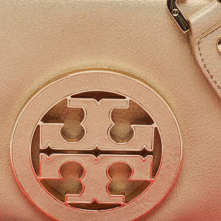 Pre Owned Tory Burch Beige Shimmer Nubuck Leather Miller Clutch Bag