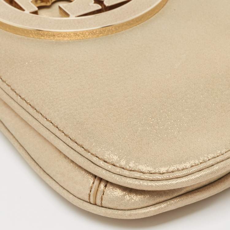 Pre Owned Tory Burch Beige Shimmer Nubuck Leather Miller Clutch Bag