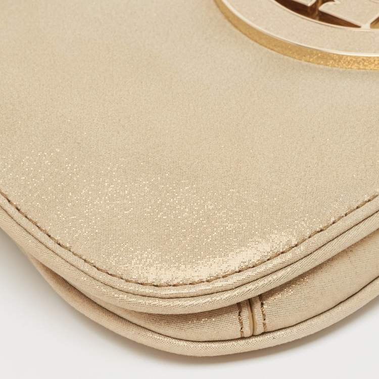 Pre Owned Tory Burch Beige Shimmer Nubuck Leather Miller Clutch Bag