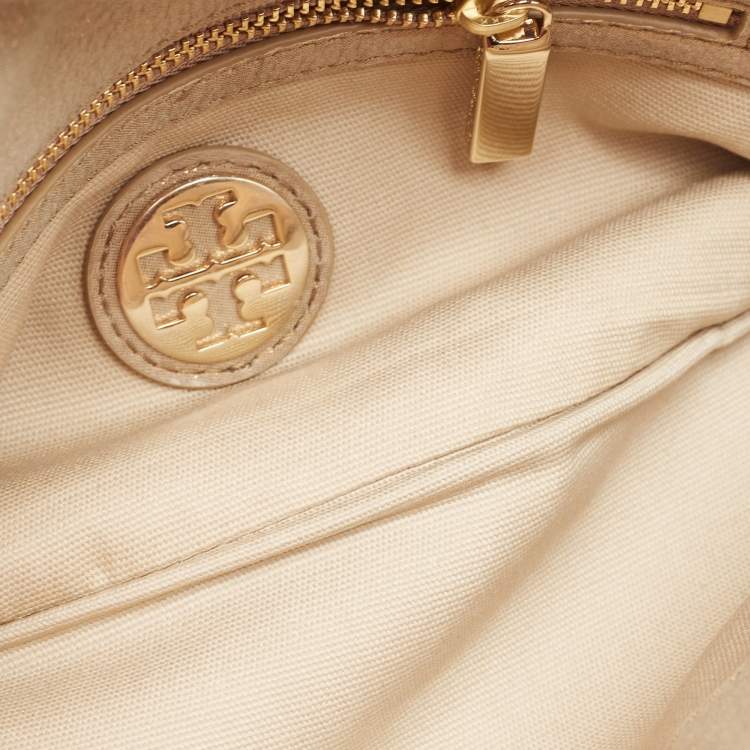 Pre Owned Tory Burch Beige Shimmer Nubuck Leather Miller Clutch Bag