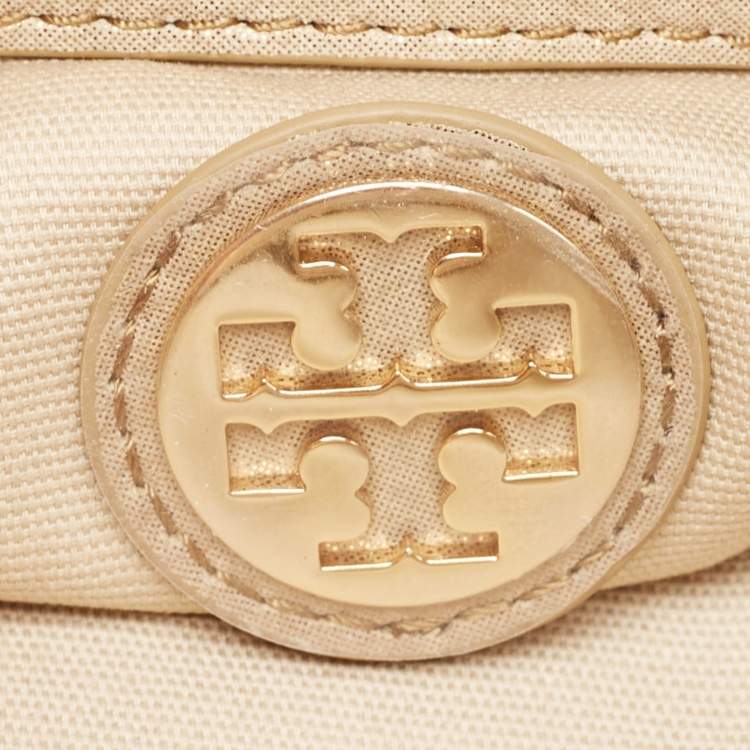 Pre Owned Tory Burch Beige Shimmer Nubuck Leather Miller Clutch Bag
