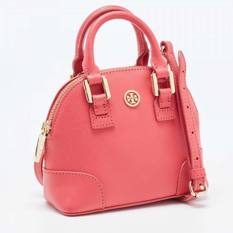 Pre Owned Tory Burch Pink Leather Micro Robinson Satchel