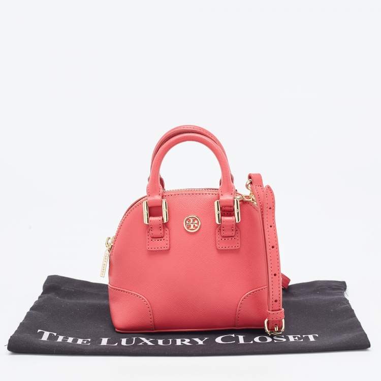 Pre Owned Tory Burch Pink Leather Micro Robinson Satchel