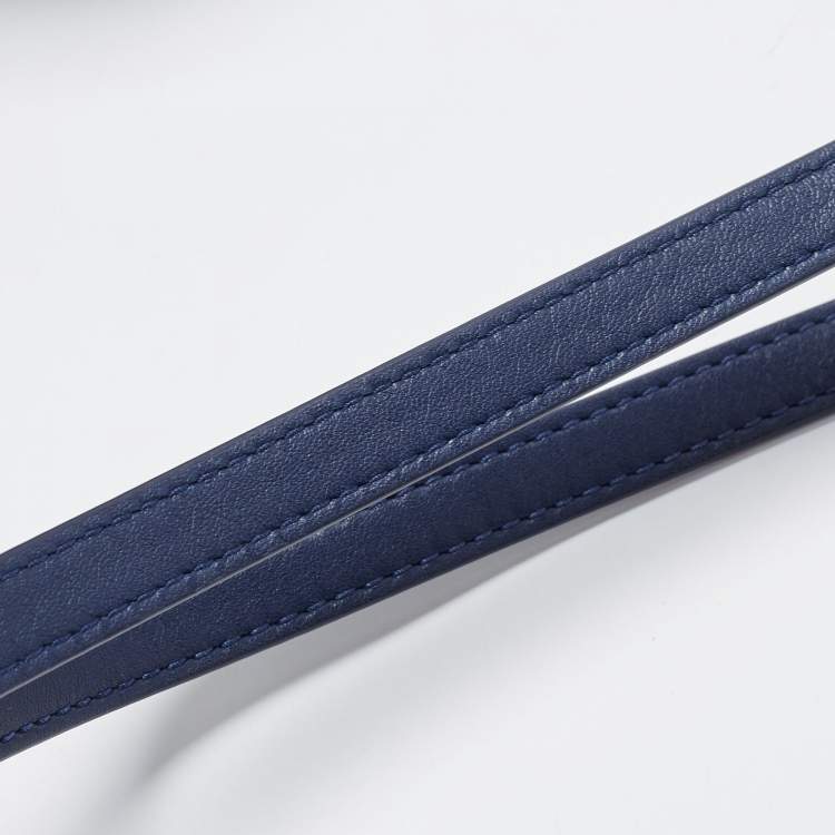 Pre Owned Tory Burch Navy Blue Leather Block T Top Handle Bag