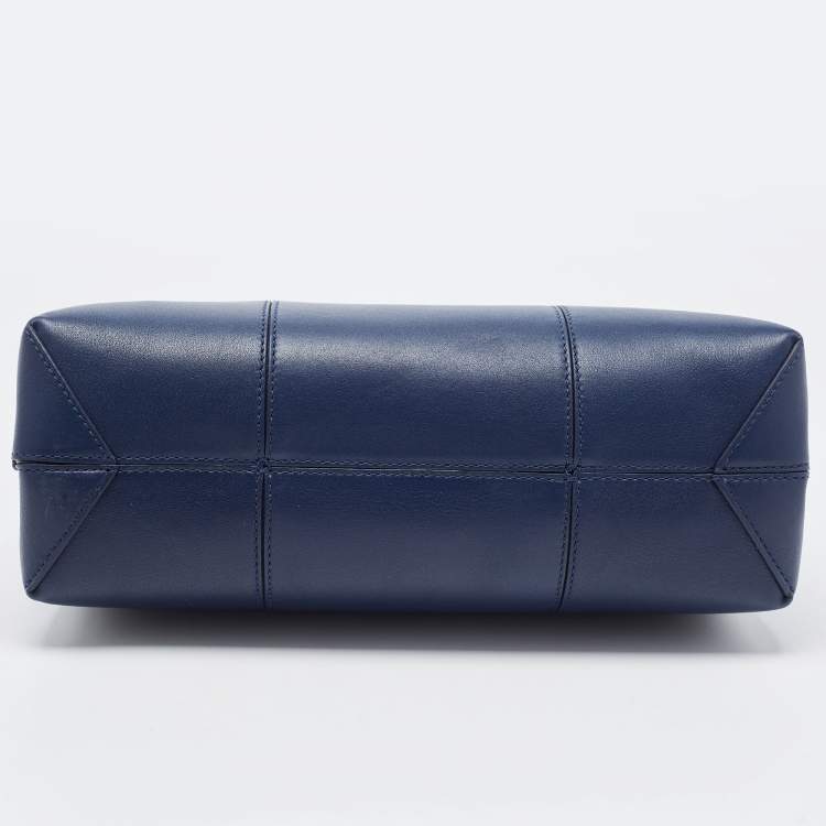 Pre Owned Tory Burch Navy Blue Leather Block T Top Handle Bag