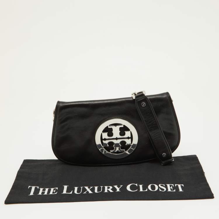 Pre Owned Tory Burch Black Leather Reva Crossbody Bag