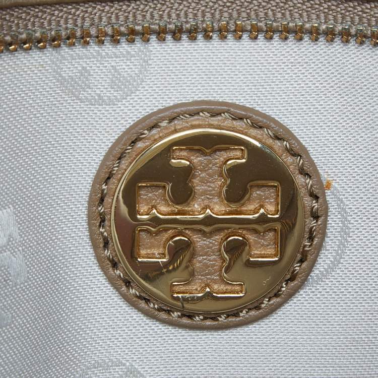 Pre Owned Tory Burch Brown Perforated Logo Leather Flap Crossbody Bag