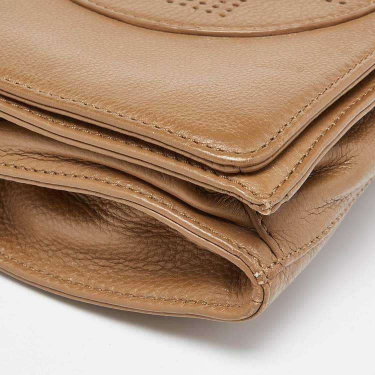 Pre Owned Tory Burch Brown Perforated Logo Leather Flap Crossbody Bag