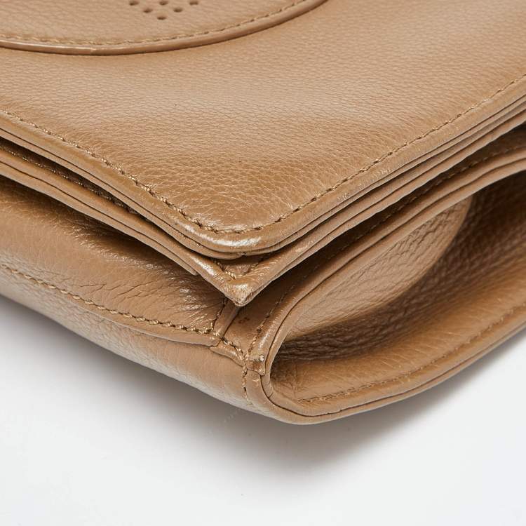 Pre Owned Tory Burch Brown Perforated Logo Leather Flap Crossbody Bag