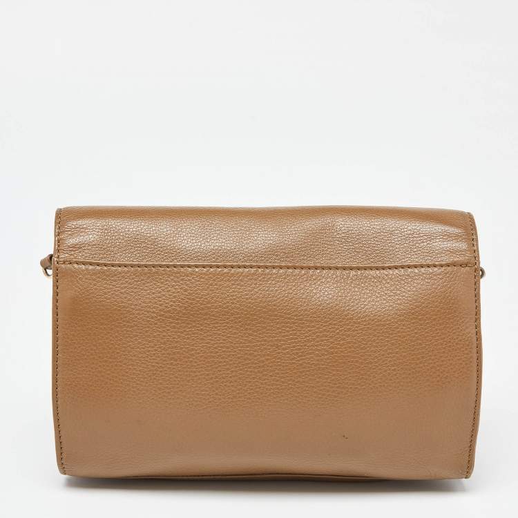 Pre Owned Tory Burch Brown Perforated Logo Leather Flap Crossbody Bag