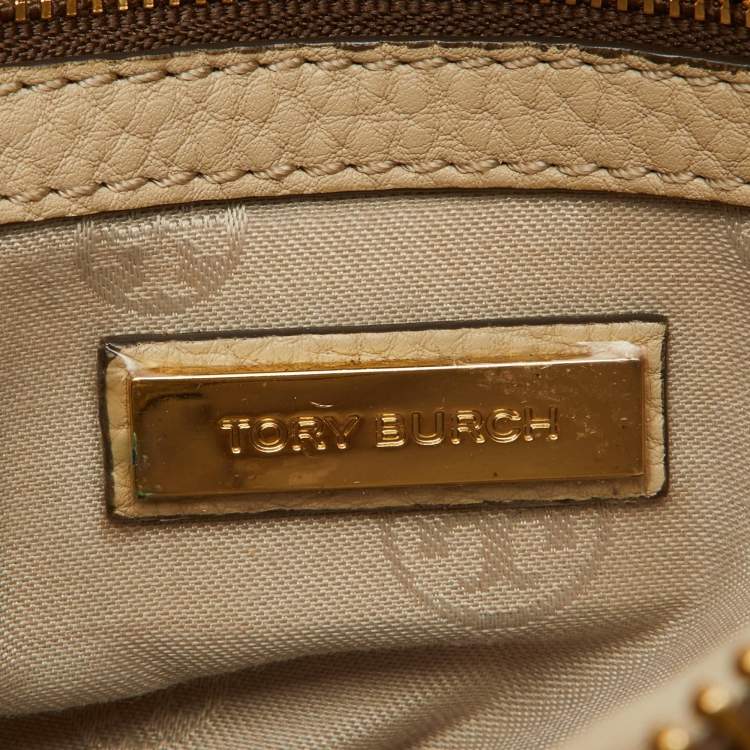 Pre Owned Tory Burch Beige Leather Double Zip Camera Bag