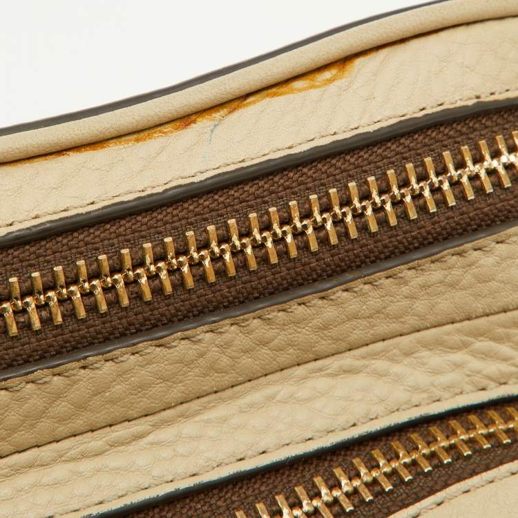 Pre Owned Tory Burch Beige Leather Double Zip Camera Bag