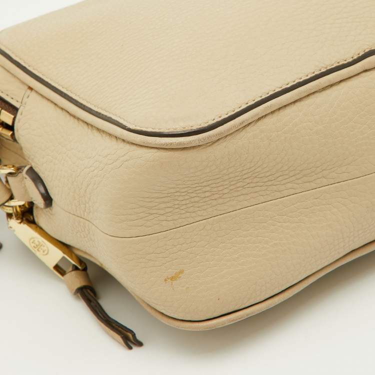 Pre Owned Tory Burch Beige Leather Double Zip Camera Bag