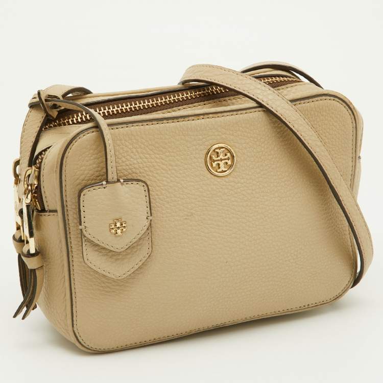 Pre Owned Tory Burch Beige Leather Double Zip Camera Bag