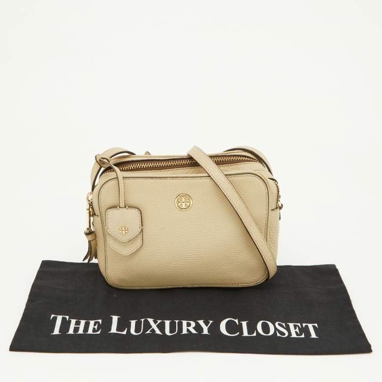 Pre Owned Tory Burch Beige Leather Double Zip Camera Bag
