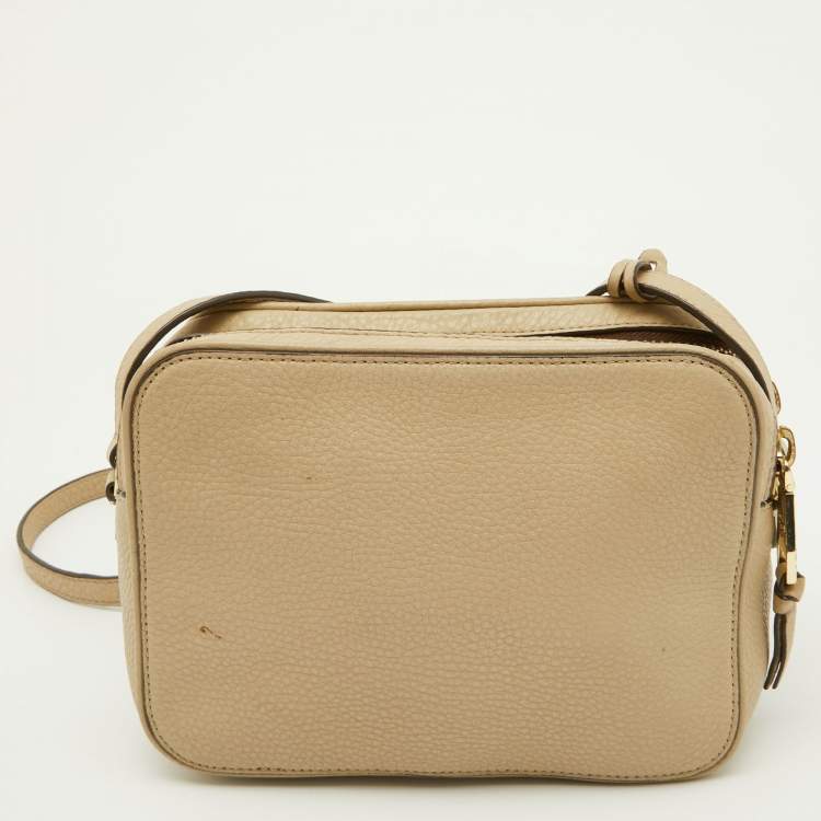 Pre Owned Tory Burch Beige Leather Double Zip Camera Bag