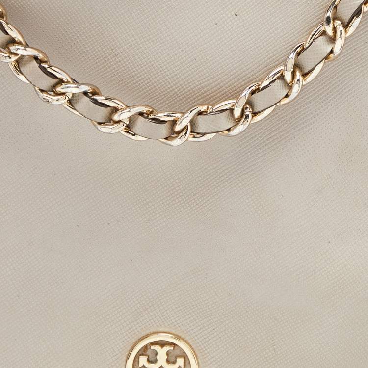 Pre Owned Tory Burch Beige Leather Flap Crossbody Bag