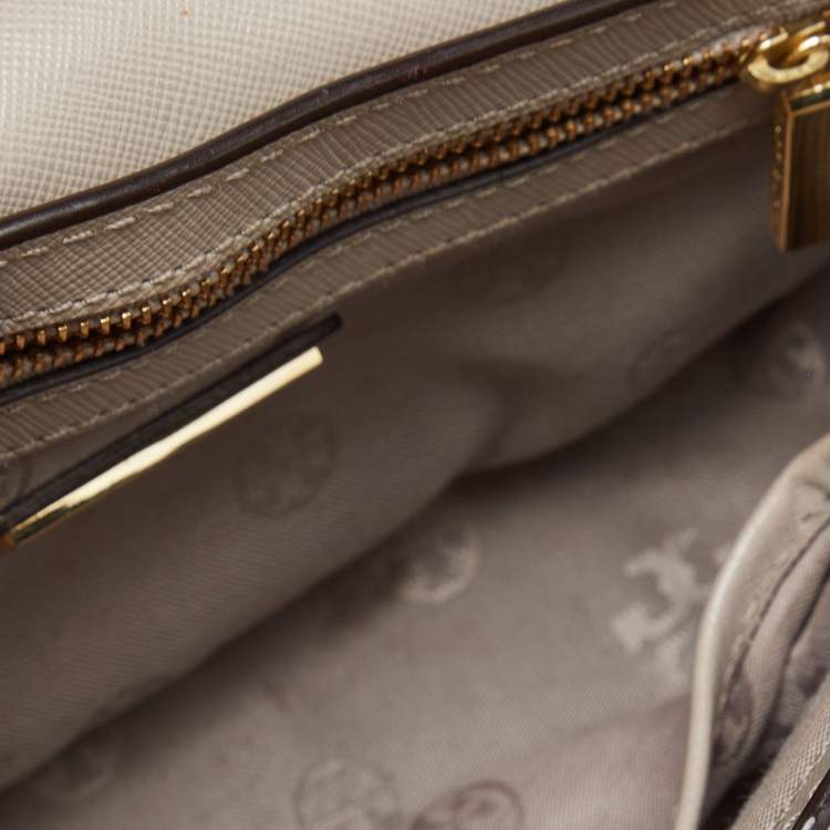 Pre Owned Tory Burch Beige Leather Flap Crossbody Bag