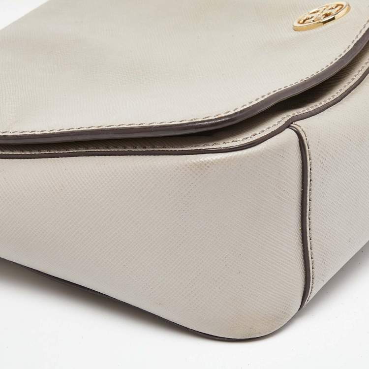 Pre Owned Tory Burch Beige Leather Flap Crossbody Bag