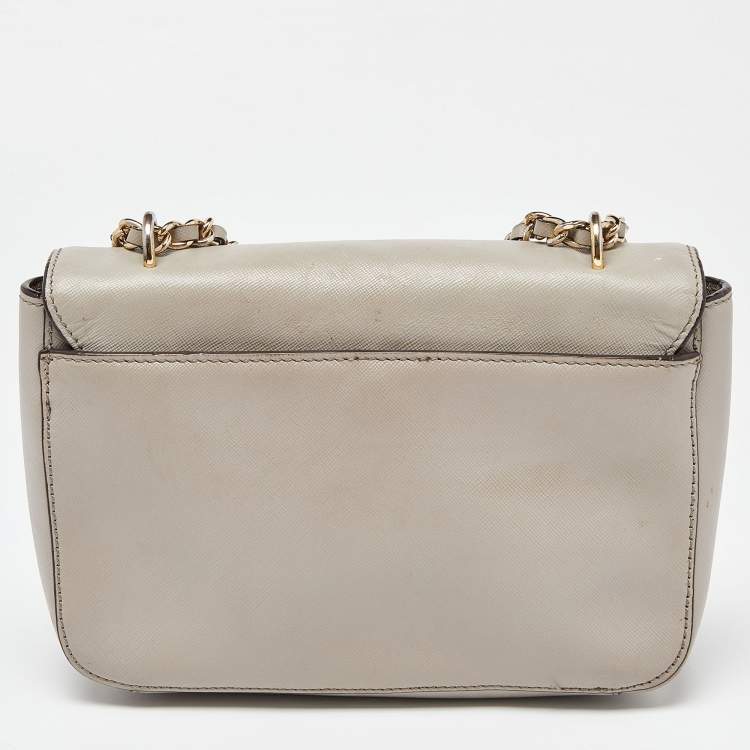 Pre Owned Tory Burch Beige Leather Flap Crossbody Bag