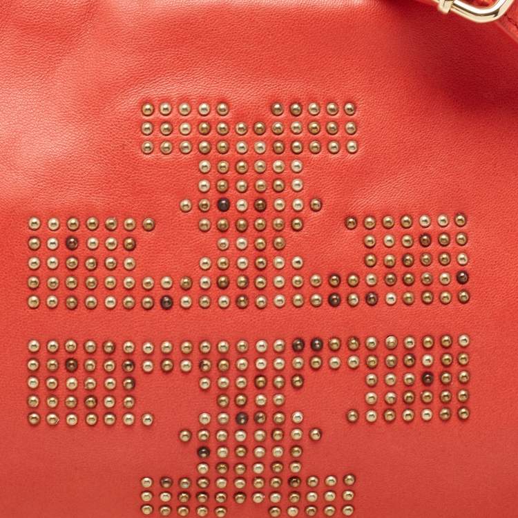 Pre Owned Tory Burch Red Studded Leather Crossbody Bag