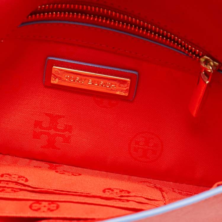 Pre Owned Tory Burch Red Leather Slim Diana Flap Clutch