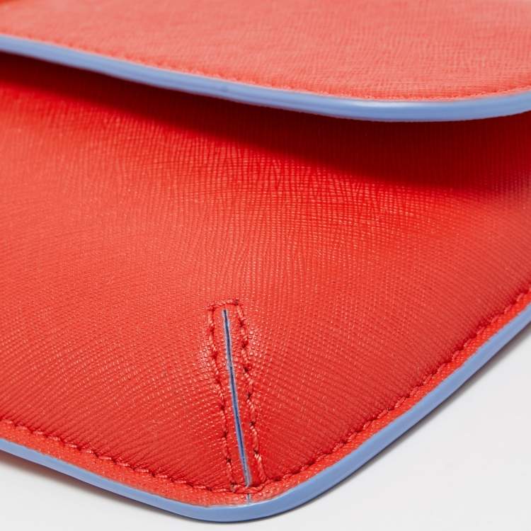 Pre Owned Tory Burch Red Leather Slim Diana Flap Clutch