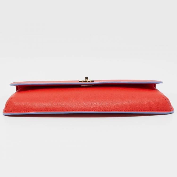 Pre Owned Tory Burch Red Leather Slim Diana Flap Clutch