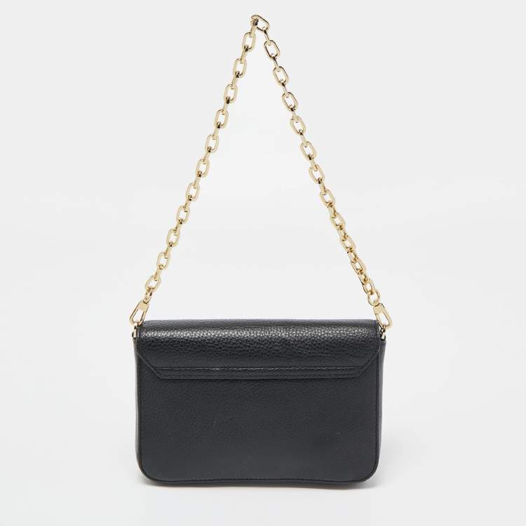 Pre Owned Tory Burch Black Leather Flap Shoulder Bag