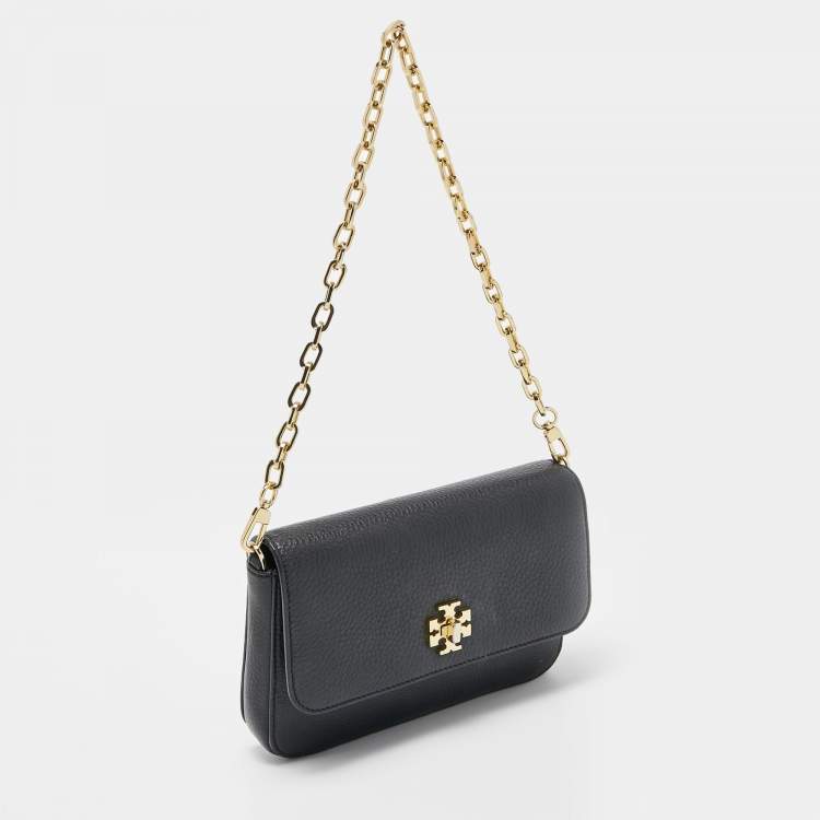 Pre Owned Tory Burch Black Leather Flap Shoulder Bag