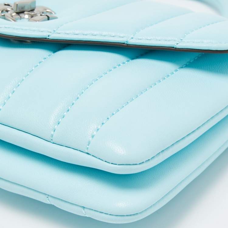 Pre Owned Tory Burch Light Blue Quilted Leather Kira Top Handle Bag
