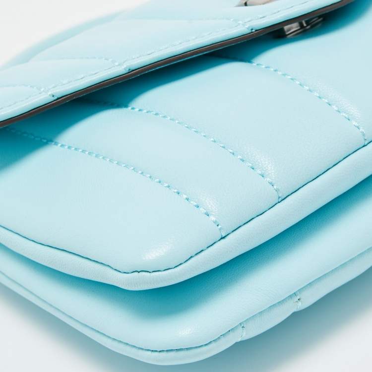 Pre Owned Tory Burch Light Blue Quilted Leather Kira Top Handle Bag