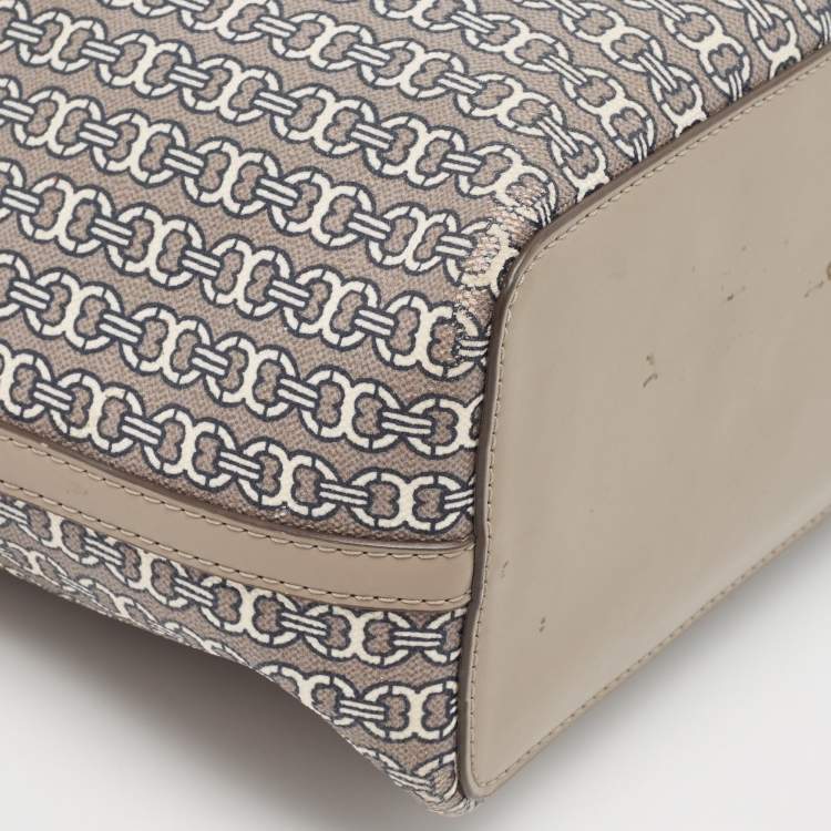 Pre Owned Tory Burch Grey Coated Canvas and Leather Gemini Link Zip Tote