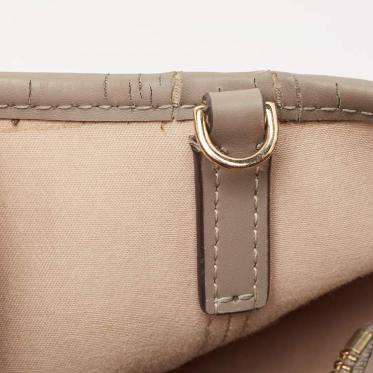 Pre Owned Tory Burch Grey Coated Canvas and Leather Gemini Link Zip Tote