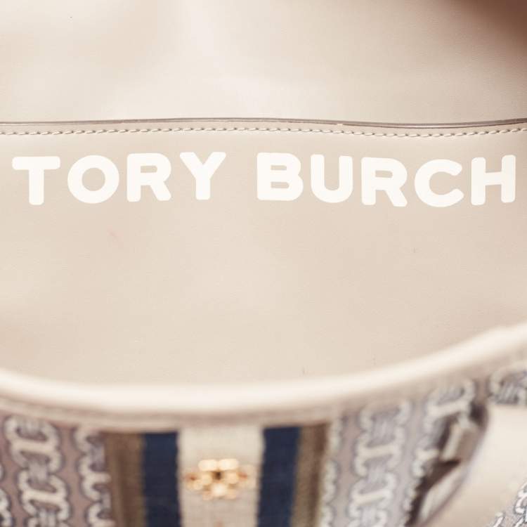 Pre Owned Tory Burch Grey Coated Canvas and Leather Gemini Link Zip Tote